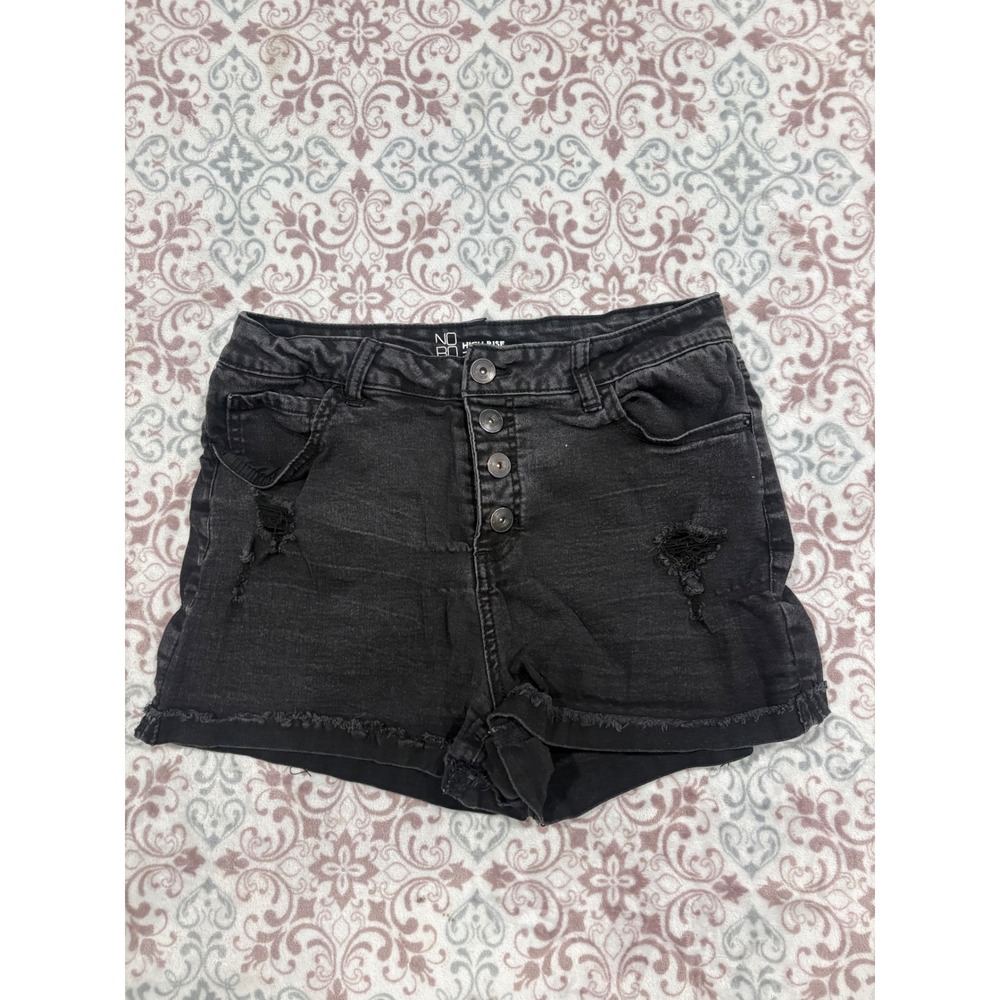 No Boundaries Juniors High Rise Distressed Black Denim Shorts Size 13 NI29BS10